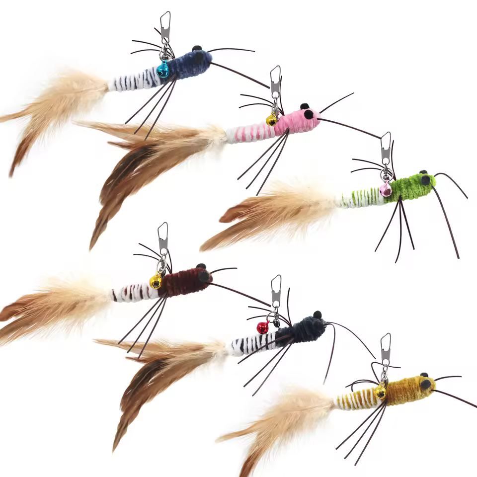 6 Pcs Lifelike Flexible Legs Worm Cat Teaser Refills, Replaceable Interactive Cat Toys with Natural Feather & Bell